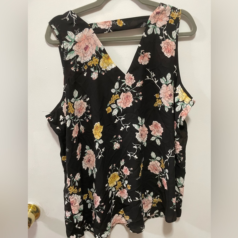 Maurice’s XL black tank top with multi colored flowers